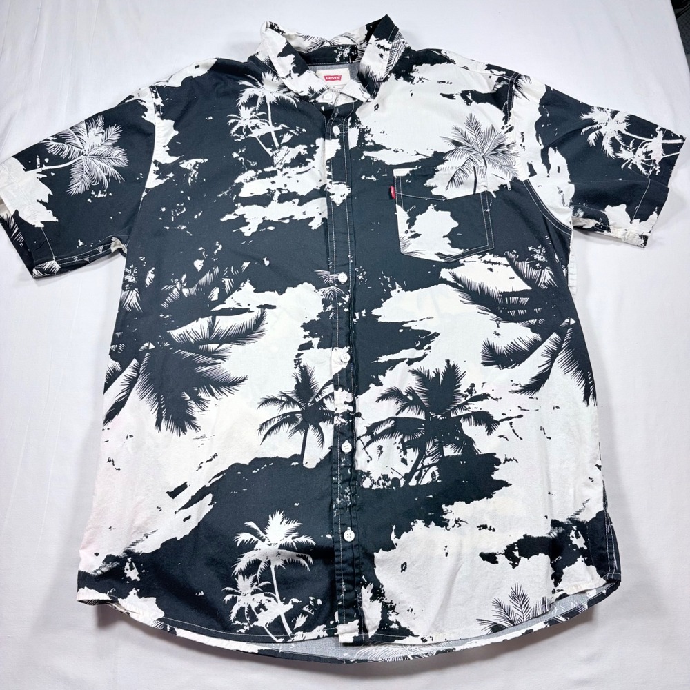 Levis Mens XL Shirt Tropical Palm Tree Print Short Sleeve Button Down